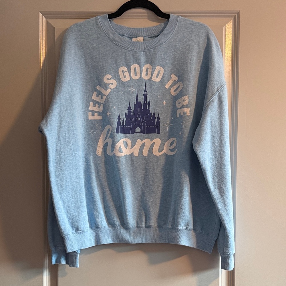 Disney Light Blue Sweatshirt with White Text